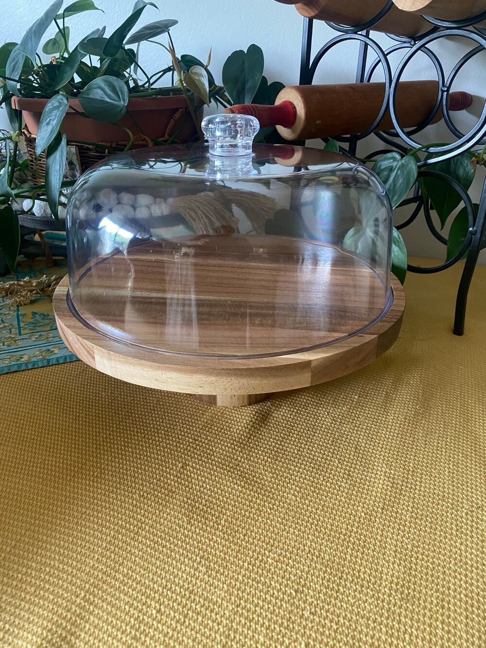 Acacia Wood Cake Stand with Acrylic Dome Lid, 12 inch Round Dessert Table